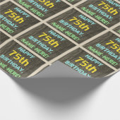 Imitate Holz, Textanstrich, 75. Geburtstag + Name Geschenkpapier (Ecke)