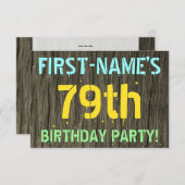 Imitate Holz, Textanstrich, 79. Geburtstag + Name Einladung (Vorne/Hinten)