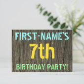 Imitate Holz, Textanstrich, 7. Geburtstag + Name Einladung (Stehend Vorderseite)