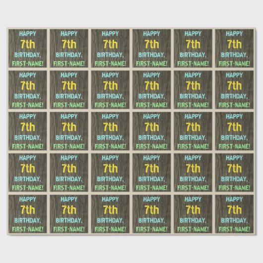 Imitate Holz, Textanstrich, 7. Geburtstag + Name Geschenkpapier (Flach)