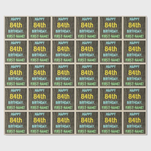 Imitate Holz, Textanstrich, 84. Geburtstag + Name Geschenkpapier (Flach)