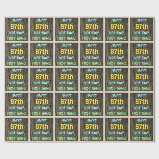 Imitate Holz, Textanstrich, 87. Geburtstag + Name Geschenkpapier (Flach)