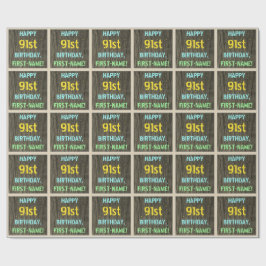 Imitate Holz, Textanstrich, 91. Geburtstag + Name Geschenkpapier