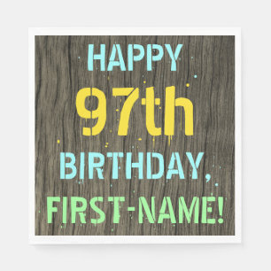 Imitate Holz, Textanstrich, 97. Geburtstag + Name Serviette