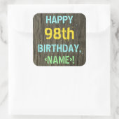 Imitate Holz, Textanstrich, 98. Geburtstag + Name Quadratischer Aufkleber (Tasche)