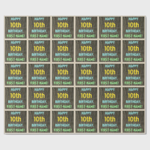 Imitate Holz, Textanzeige gestrichen, 10. Geburtst Geschenkpapier