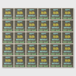 Imitate Holz, Textanzeige gestrichen, 16. Geburtst Geschenkpapier