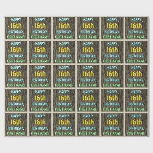 Imitate Holz, Textanzeige gestrichen, 16. Geburtst Geschenkpapier (Flach)