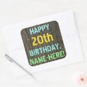 Imitate Holz, Textanzeige gestrichen, 20. Geburtst Quadratischer Aufkleber (Umschlag)