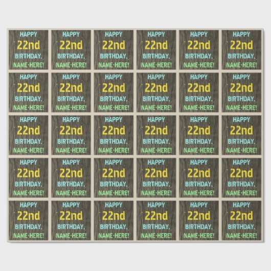 Imitate Holz, Textanzeige gestrichen, 22. Geburtst Geschenkpapier (Flach)