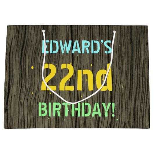 Imitate Holz, Textanzeige gestrichen, 22. Geburtst Große Geschenktüte (Vorderseite)