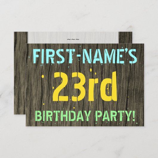 Imitate Holz, Textanzeige gestrichen, 23. Geburtst Einladung (Vorne/Hinten)