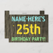 Imitate Holz, Textanzeige gestrichen, 25. Geburtst Einladung (Vorne/Hinten)
