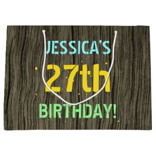 Imitate Holz, Textanzeige gestrichen, 27. Geburtst Große Geschenktüte