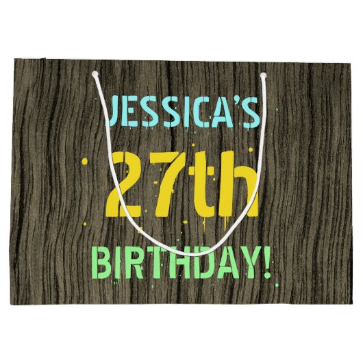 Imitate Holz, Textanzeige gestrichen, 27. Geburtst Große Geschenktüte (Rückseite)