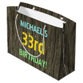 Imitate Holz, Textanzeige gestrichen, 33. Geburtst Große Geschenktüte (Rückseite Schrägansicht)