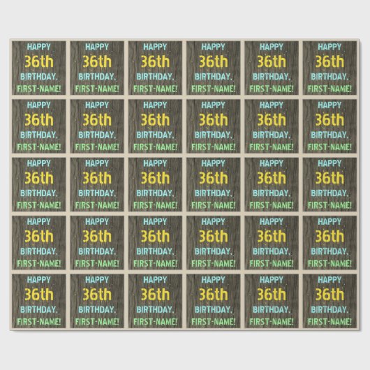 Imitate Holz, Textanzeige gestrichen, 36. Geburtst Geschenkpapier (Flach)