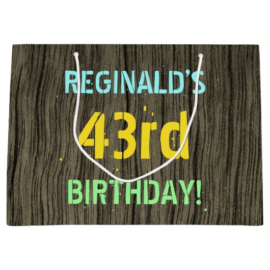 Imitate Holz, Textanzeige gestrichen, 43. Geburtst Große Geschenktüte (Vorderseite)