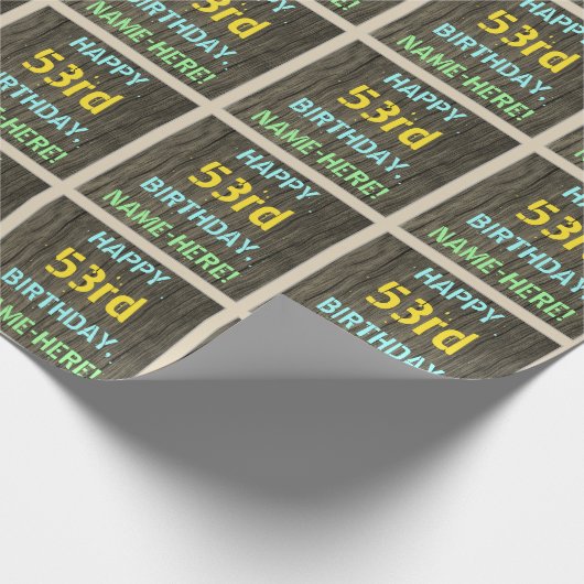 Imitate Holz, Textanzeige gestrichen, 53. Geburtst Geschenkpapier (Ecke)