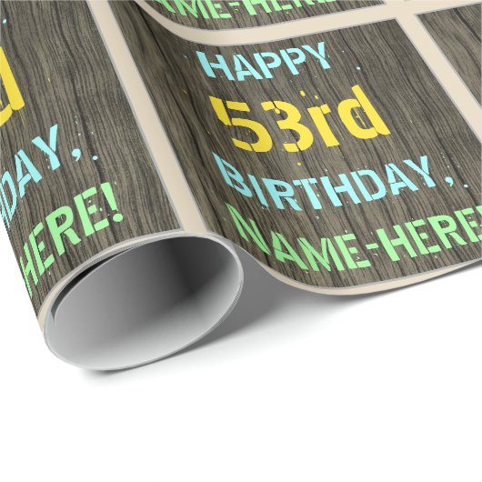 Imitate Holz, Textanzeige gestrichen, 53. Geburtst Geschenkpapier (Rolleneckpunkt)