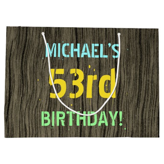 Imitate Holz, Textanzeige gestrichen, 53. Geburtst Große Geschenktüte (Rückseite)