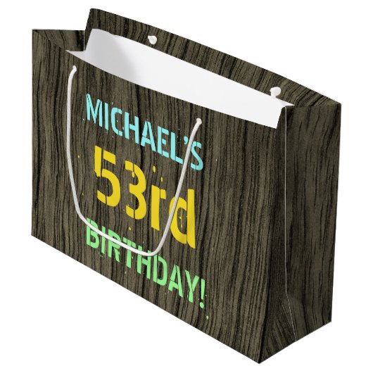 Imitate Holz, Textanzeige gestrichen, 53. Geburtst Große Geschenktüte (Vorderseite Schrägansicht)