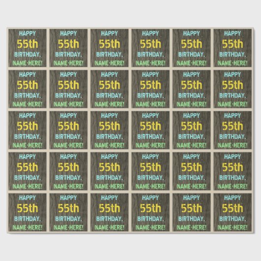 Imitate Holz, Textanzeige gestrichen, 55. Geburtst Geschenkpapier (Flach)