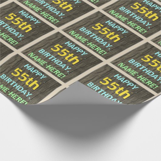 Imitate Holz, Textanzeige gestrichen, 55. Geburtst Geschenkpapier (Ecke)