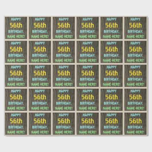 Imitate Holz, Textanzeige gestrichen, 56. Geburtst Geschenkpapier (Flach)
