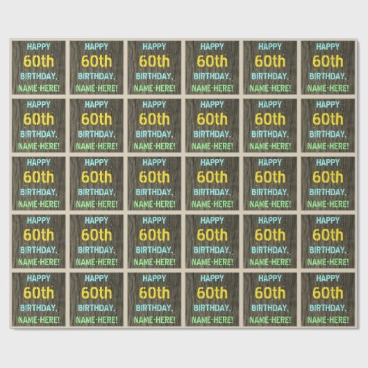 Imitate Holz, Textanzeige gestrichen, 60. Geburtst Geschenkpapier (Flach)