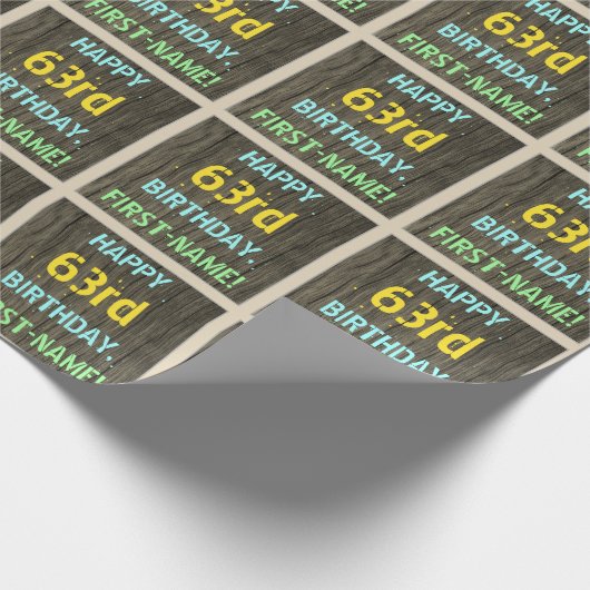 Imitate Holz, Textanzeige gestrichen, 63. Geburtst Geschenkpapier (Ecke)