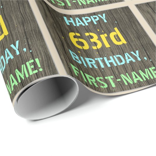 Imitate Holz, Textanzeige gestrichen, 63. Geburtst Geschenkpapier (Rolleneckpunkt)