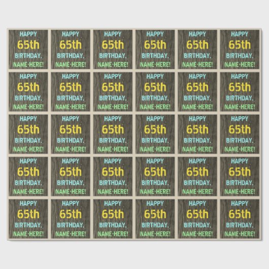 Imitate Holz, Textanzeige gestrichen, 65. Geburtst Geschenkpapier (Flach)