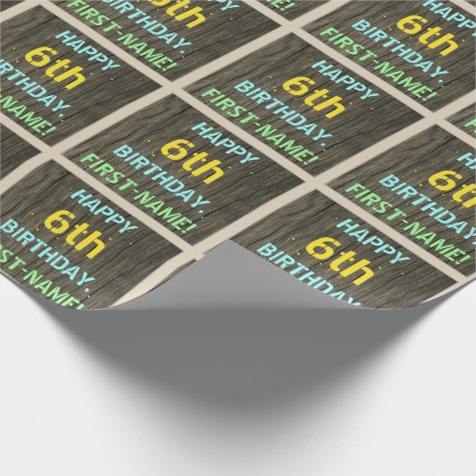 Imitate Holz, Textanzeige gestrichen, 6. Geburtsta Geschenkpapier (Ecke)