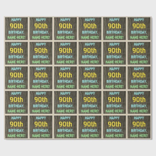 Imitate Holz, Textanzeige gestrichen, 90. Geburtst Geschenkpapier (Flach)
