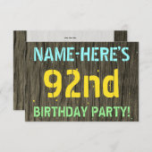 Imitate Holz, Textanzeige gestrichen, 92. Geburtst Einladung (Vorne/Hinten)