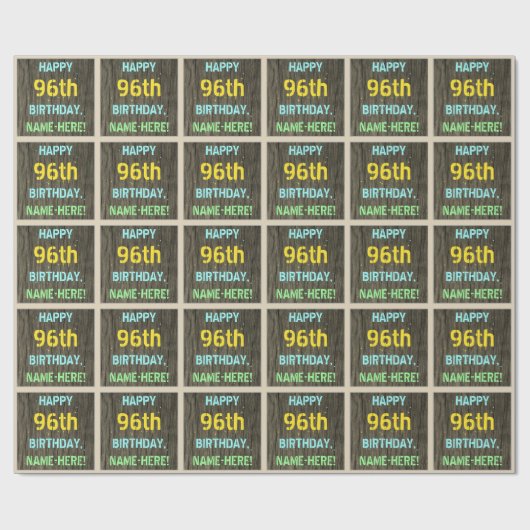 Imitate Holz, Textanzeige gestrichen, 96. Geburtst Geschenkpapier (Flach)