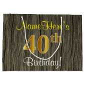Imitate Holzaussehen, Imitate Gold 40. Geburtstag Große Geschenktüte (Rückseite)