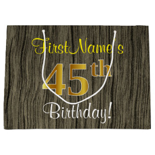 Imitate Holzaussehen, Imitate Gold 45. Geburtstag Große Geschenktüte