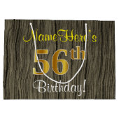 Imitate Holzaussehen, Imitate Gold 56. Geburtstag Große Geschenktüte (Rückseite)