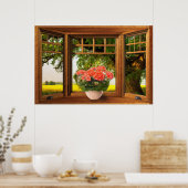 Imitate Holzbow-Fenster-Illusion - Sommeransicht Poster (Küche)