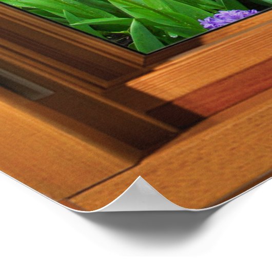 Imitate Holzfenster Illusion - Frühjahrsgarten Poster (Ecke)