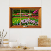 Imitate Holzfenster Illusion - Frühjahrsgarten Poster (Küche)