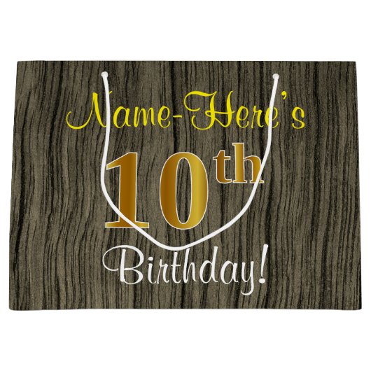 Imitate Holzschauen, Imitate Gold 10. Geburtstag + Große Geschenktüte (Vorderseite)