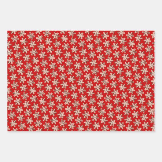Imitate Holzschneeflockenmuster auf weißem Rot Grü Geschenkpapier Set (Vorderseite 2)