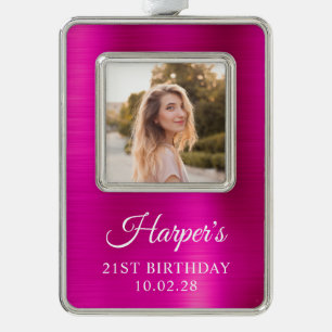 Imitate Hot Pink Foil 21. Geburtstag Foto Rahmen-Ornament Silber
