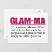 Imitate Hot Pink Glitzer Glam-Ma Postkarte (Vorne/Hinten)