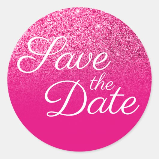 Imitate Hot Pink Glitzer Ombre Save the Date Runder Aufkleber (Vorderseite)