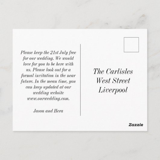 Imitate im Jugendstil: Hochzeit retten Datum Postkarte (Rückseite)