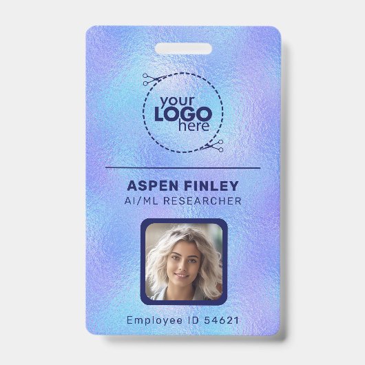Imitate in Iridescent Foil Logo Foto QR-Code Name Ausweis (Vorderseite)